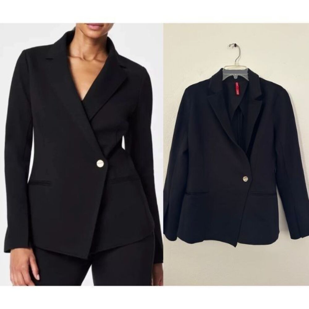 SPANX Perfect Asymmetrical Tailored Blazer Black City Workwear Women's Medium